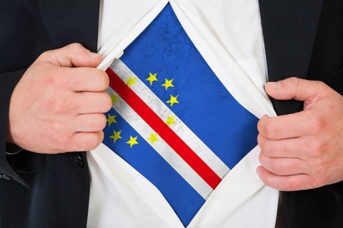 The Cape Verde flag painted on the chest of a man