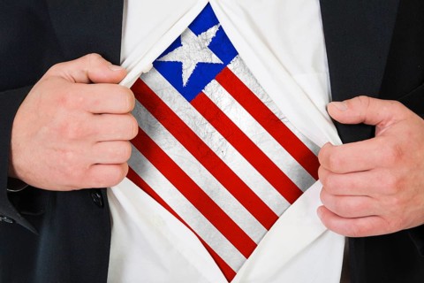 The Liberian flag painted on the chest of a man