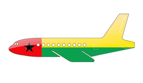 The Guinea-Bissau Flag painted on the silhouette of a aircraft. glossy illustration