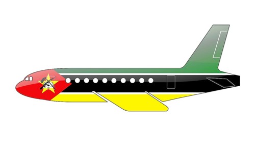 The Mozambique flag painted on the silhouette of a aircraft. glossy illustration