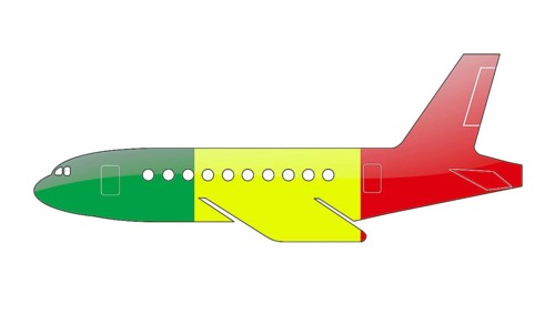 The Malian flag painted on the silhouette of a aircraft. glossy illustration
