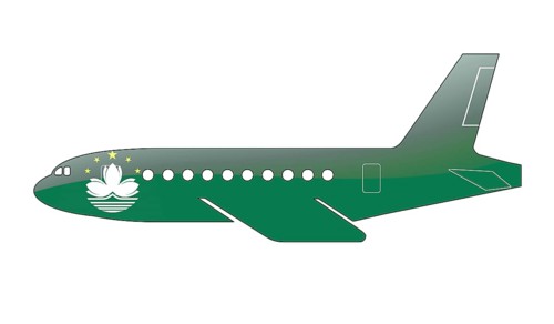 The Macau flag painted on the silhouette of a aircraft. glossy illustration