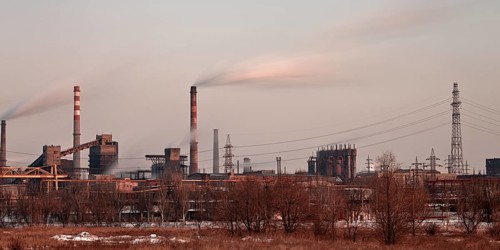Industrial plant air pollutions with smoke stack
