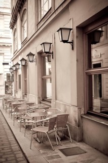 Tables and chairs in a cafe iv Vienna, Ausria