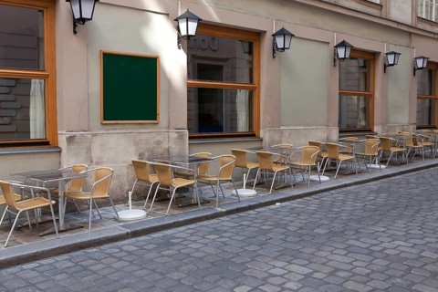 Tables and chairs in a cafe iv Vienna, Ausria