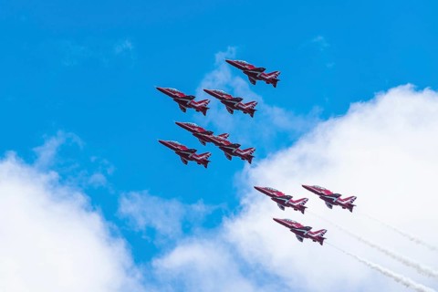 Red Arrows, Royal Air Force Aerobatic Team, Airshow 2024, Teignmouth, Devon, England, United