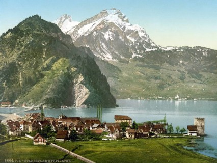 Stanstaad and Pilatus, Vierwaldstaettersee, Switzerland, Historical, digitally restored