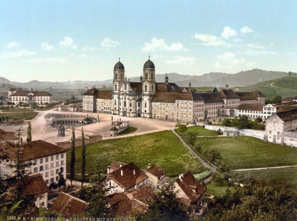 Einsiedeln, schoolhouse and monastery, Vierwaldstaettersee, Switzerland, Historic, digitally