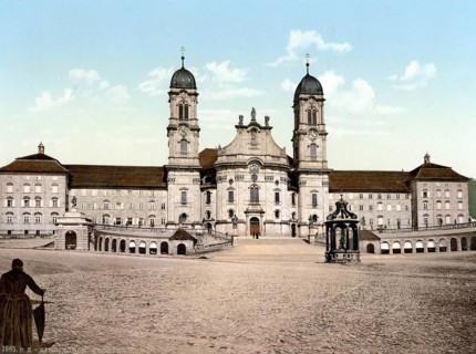 Einsiedeln Monastery, Vierwaldstaettersee, Switzerland, Historical, digitally restored reproduction