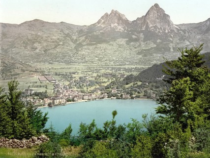 Fountain and the myths, Vierwaldstaettersee, Switzerland, Historical, digitally restored