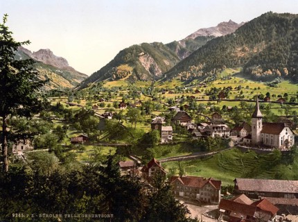 Burglen, Tell's birthplace, Vierwaldstaettersee, Switzerland, Historical, digitally restored