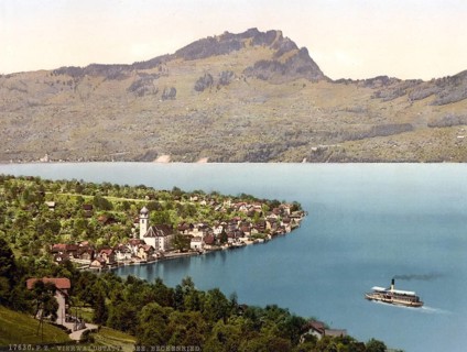 Beckenreid, Vierwaldstaettersee, Switzerland, Historical, digitally restored reproduction from a