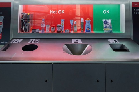 Airport customs control hand luggage items