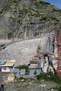 View from Grimsel Hospice Grimselhospiz to construction site of new dam for enlargement of