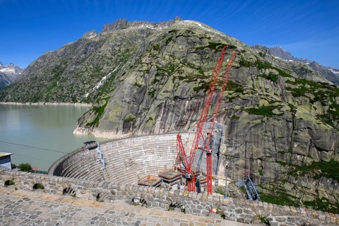 View from Grimsel Hospice Grimselhospiz to construction site of new dam for enlargement of
