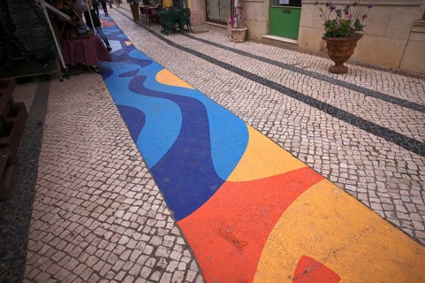 Calcadas, artistically laid paving stones, pavement, pedestrian zone, Portimao, Algarve, Portugal,