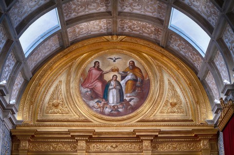 Ceiling painting above chancel, Cathedral Igreja da Sé Catedral de Faro, Old Town, Faro, Algarve,