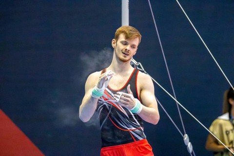 Olympic qualification in apparatus gymnastics in Rüsselsheim Picture: Leonard Prügel after his