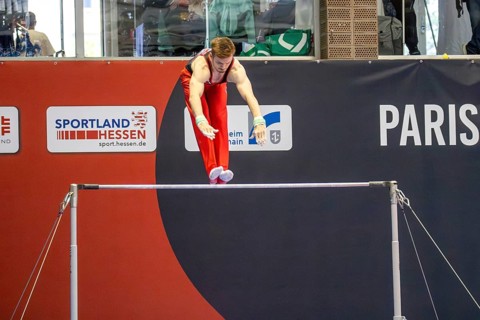 Olympic qualification in apparatus gymnastics in Rüsselsheim Picture: Leonard Prügel on the high