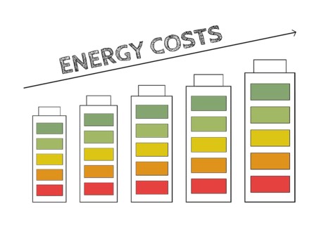 Graph with batteries, increasing prices for energy, expensive green electricity, financial crisis,