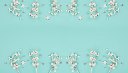Snow covered berries, rose colored baubles, christmas holiday and new year background, wintertime