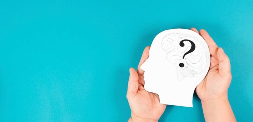 Head with a brain and question mark, education and business concept, searching for answers,