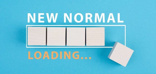 The words new normal are standing next to the loading bar, old and new life, time for a change