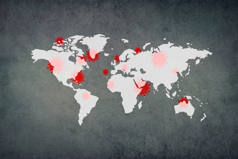 World map, outbreak of a virus, infectious disease spreading, worldwide pandemic