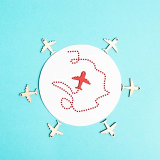 Red airplane in the middle tries to find an exit, searching for freedom, think outside the box, be