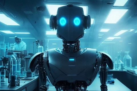 High-tech robots, in a laboratory, AI generated, AI generated