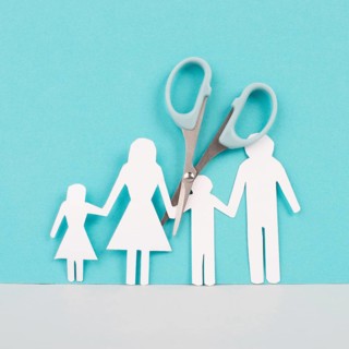 Divored parents, custody battle for the children, scissors cut the family, paper cut out, conflict