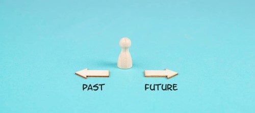 Arrows show to different directions, past and future, progress and development, taking a new path,
