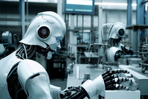 High-tech robots, in a laboratory, AI generated, AI generated