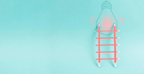 Ladder of success, having an idea, marketing and business concept, brainstorming for new goals,