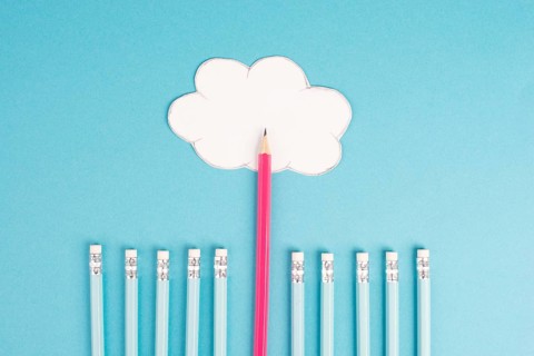 Pencil is pointing to the cloud, opportunity strategy, progress in business and education, have a