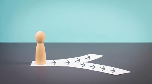 Standing on a junction, choosing a direction, new oppurtunity, decision making concept, following a