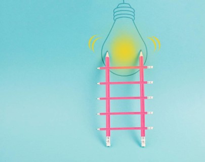 Ladder of success, having an idea, marketing and business concept, brainstorming for new goals,