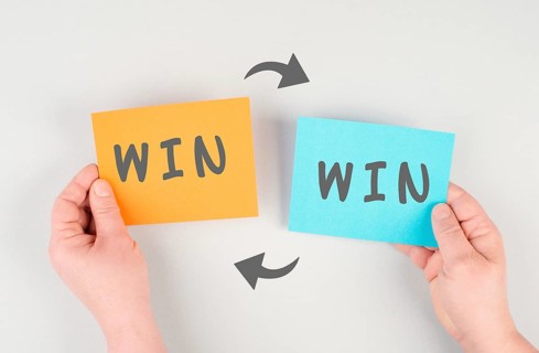 The word win is standing on paper, problem solving, winner mindset, business and education concept,