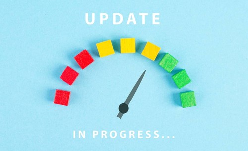 The words update in progress are standing beside the loading bar, upload data, business concept,