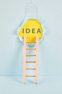 Ladder of success, having an idea, marketing and business concept, brainstorming for new goals,