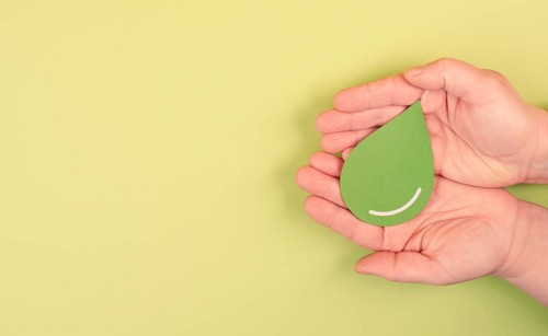 Holding a green drop, olive oil, alternative bio fuel, recycling resourses, sustainability