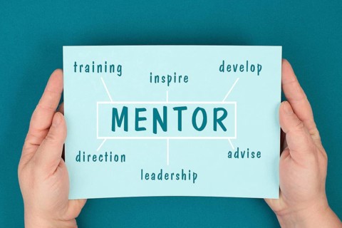 Mentor concept, training to develop leadership, giving advise to a new direction, business and