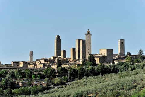 Towers of the sexes, Landscape, in autumn, Fields with olive trees, Vineyards, Tuscany, Italy,