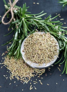 Heap of dried Rosemary (detailed close-up shot)