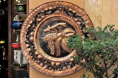 Montepulciano, Val d'Orcia, Province of Siena, Tuscany, Italy, Europe, An antique copper plate with