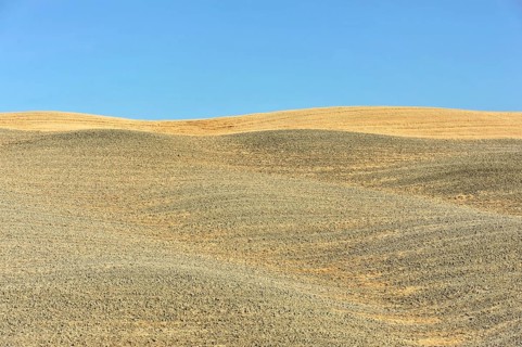 Harvested fields south of Siena, Crete Senesi, Tuscany, Italy, Europe, Wide dry fields and rolling