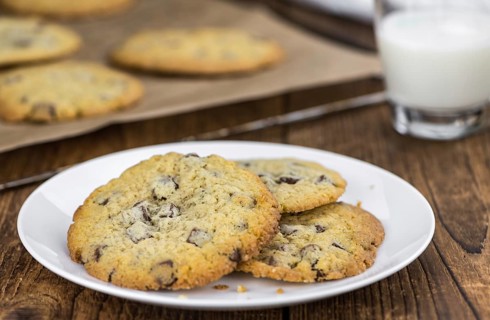 Chocolate Chip Cookies as detailed close-up shot, selective focus