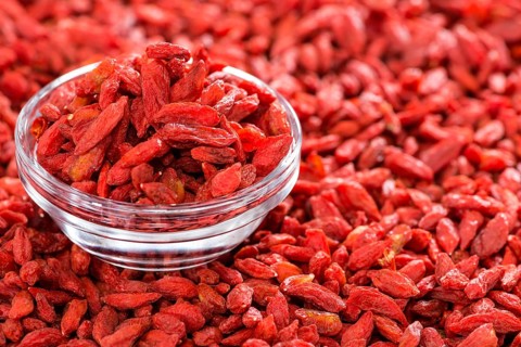 Portion of ried Goji Berries (also known as Wolfberry) in a small bowl