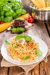 Pasta with fresh homemade Tomato Pesto, Basil and Parmesan Cheese