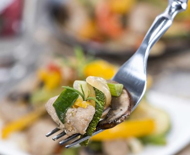 Mixed Vegetables with Meat (chicken) on vintage background